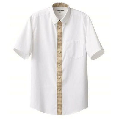 ボタンダウンシャツ(男女兼用）サイズ：SS～3L カラー：ホワイト×キャメルチェック,ホワイト×ブラックチェック