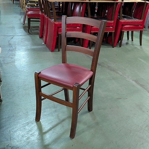 中古】木製イス ブラウン 座赤レザー 幅410×奥行430×高さ870 座面高さ