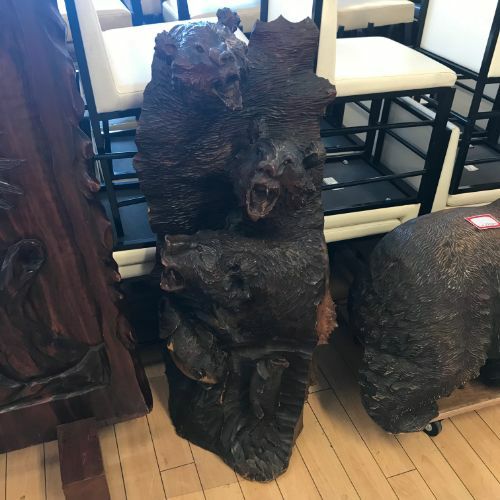 中古】装飾 木彫り熊3匹木登り 【送料別途見積】【業務用】【堺店在庫