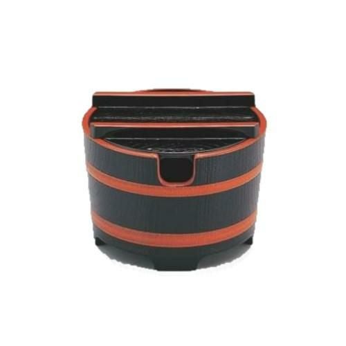 ガリ入れ  桶型ガリ入れ黒木目天朱(切込有)    高さ83 直径:108