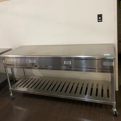 中古】作業台 キャスター付き 引出し付き BGなし 幅1800×奥行600×高さ