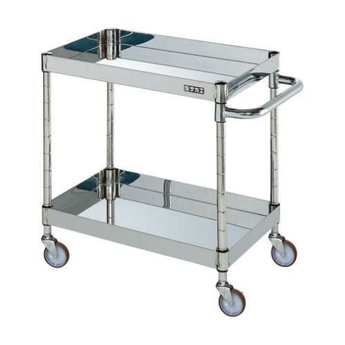 【移動式】【サカエ】ステンレスCSパールワゴン(H600mm・棚板2段) CSP4-9062NU 幅900×奥行600×高さ600(mm)