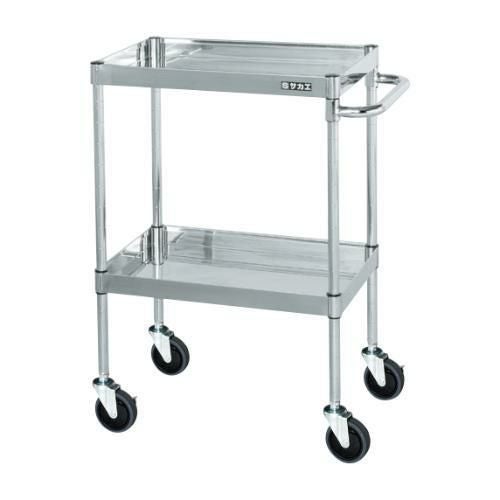 【移動式】【サカエ】ステンレスCSパールワゴン(H880mm・棚板2段) CSP4-7582SE 幅750×奥行500×高さ880(mm)