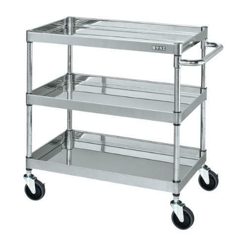 【移動式】【サカエ】ステンレスCSパールワゴン(H800mm・棚板3段) CSP4-7483SE 幅750×奥行450×高さ800(mm)