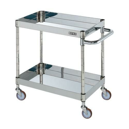 【移動式】【サカエ】ステンレスCSパールワゴン(H600mm・棚板2段) CSP3-7562NU 幅750×奥行500×高さ600(mm)