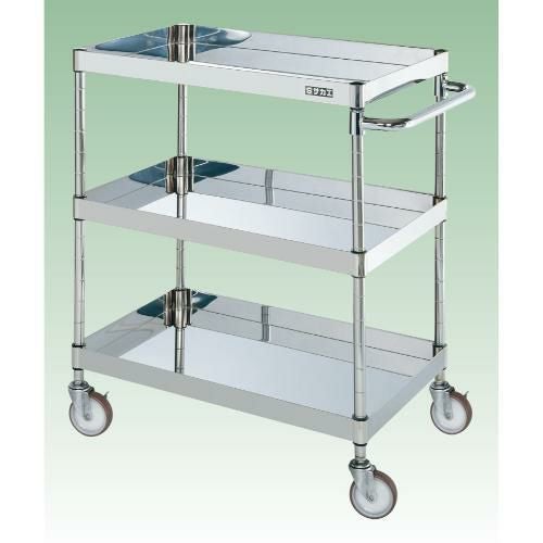 【移動式】【サカエ】ステンレスCSパールワゴン(H880mm・棚板3段) CSP3-9083NU 幅900×奥行600×高さ880(mm)