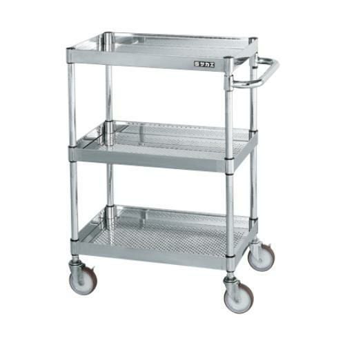 【移動式】【サカエ】ステンレスCSパールワゴン(H880mm・パンチング仕様) CSP3-6083PSNU 幅600×奥行400×高さ880(mm)