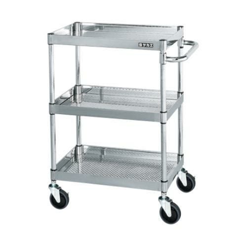 【移動式】【サカエ】ステンレスCSパールワゴン(H880mm・パンチング仕様) CSP3-7583PSE 幅750×奥行500×高さ880(mm)