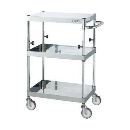 【移動式】【サカエ】ステンレスCSパールワゴン(上部昇降タイプ) TCSP4-6083NU 幅600×奥行400×高さ850~1100(mm)
