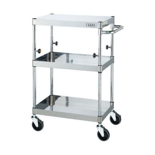 【移動式】【サカエ】ステンレスCSパールワゴン(上部昇降タイプ) TCSP4-6083SE 幅600×奥行400×高さ850~1100(mm)