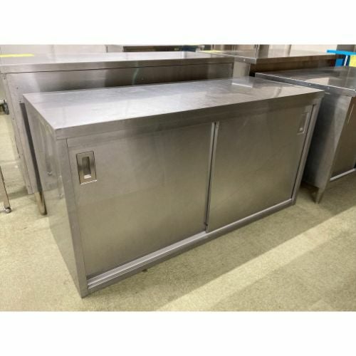 中古】両面引戸キャビネット調理台 特注品 幅1500×奥行1100×高さ800