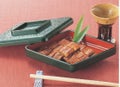 丼重 菱型うなぎ平グリーン石目天黒内朱塗