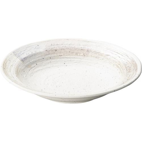 04610374 白御影白刷毛 8寸麺皿 24.5×4.7cm
