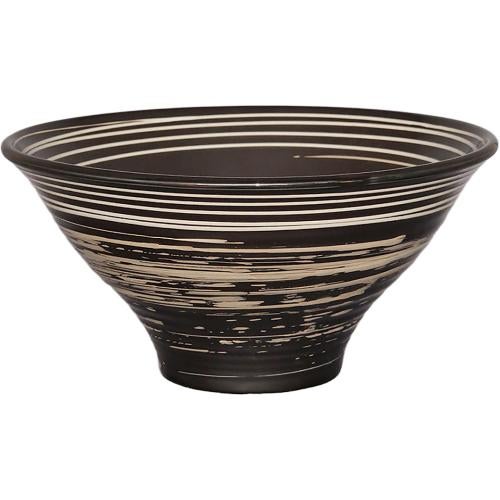 01930519 黒マット渦ライン 深口 7寸反丼 21.3×10.3cm 容量:1400cc