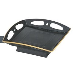 盛器 四方透かし皿黒天金足付