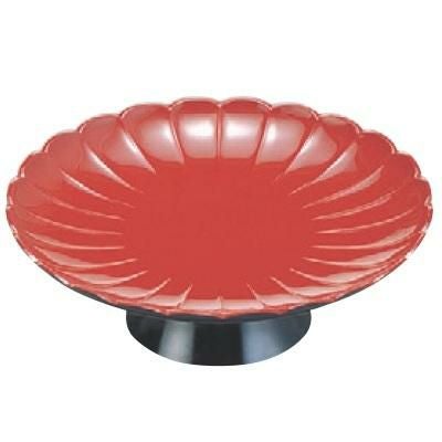 高台皿  6寸菊高台盛皿朱底黒塗  高さ60 直径:183