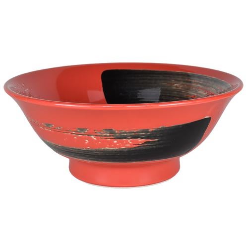 02810714 黒刷毛レッド 7寸反高台丼 21.2×8.4cm 容量:1200cc