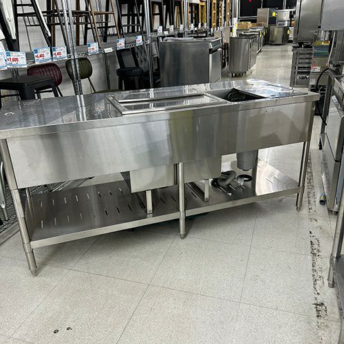 中古】水切り台 シンク付き 幅1500×奥行600×高さ800 【送料無料