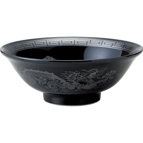 04411146 黒釉銀竜紋 6.8浅高台丼 21×7.9cm 容量:1100cc