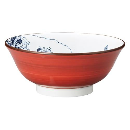 04710062 北斎富士 赤巻 6.8高台丼 21.2×8.3cm 容量:1360cc