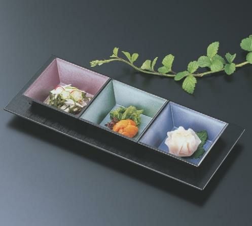 珍味 尺1寸つば付長角皿黒