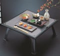 御膳 尺9寸角万葉(両面タイプ) A面:ブルー銀パール B面:銀梨地額渕唐草 セット
