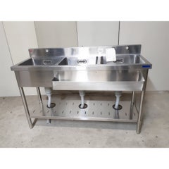 中古】三槽シンク BGあり 幅1540×奥行600×高さ800 【送料別途見積 