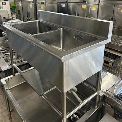 中古】二槽シンク BGあり 幅1200×奥行600×高さ800 【送料別途見積 