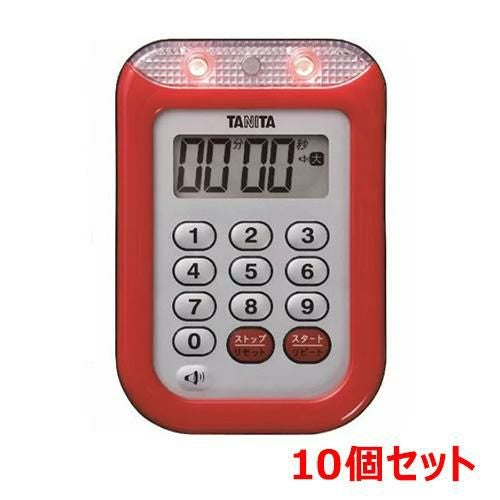 【10セット】タニタ 防水大音量 タイマー TD-377 レッド