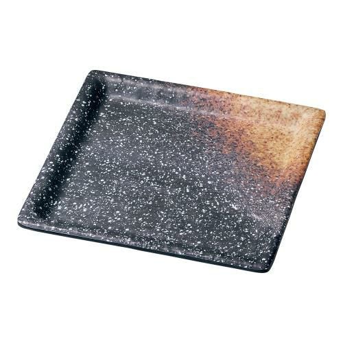 メラミン 耐熱渕付四角皿 黒備前 中