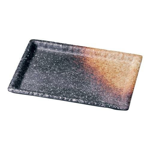 メラミン 耐熱渕付巾広長角皿 黒備前