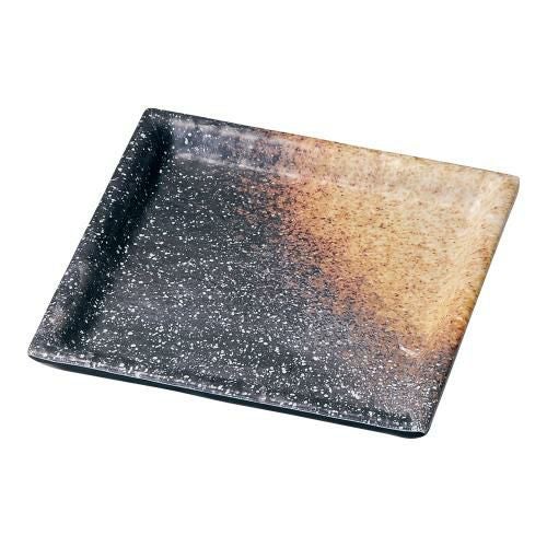 メラミン 耐熱渕付四角皿 黒備前 小