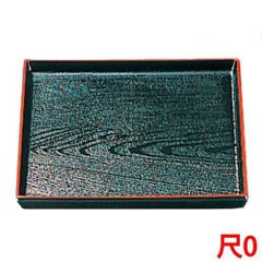 正角木目盆 黒天朱 尺0