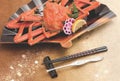 塗箸 ノミ彫亀甲先端角塗箸曙21cm