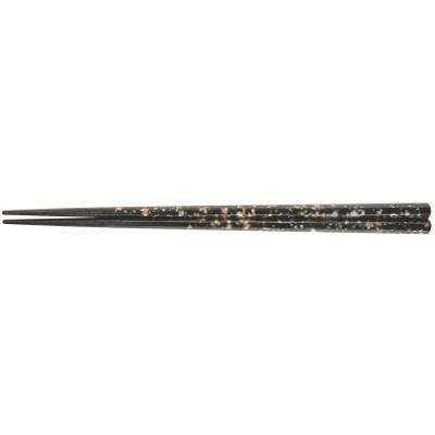 塗箸 六角塗箸黒金銀箔刷 22.7cm