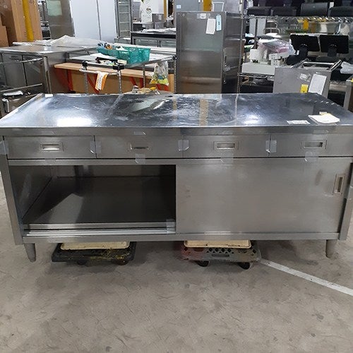 中古】両面引戸キャビネット調理台 特注品 幅1500×奥行1100×高さ800