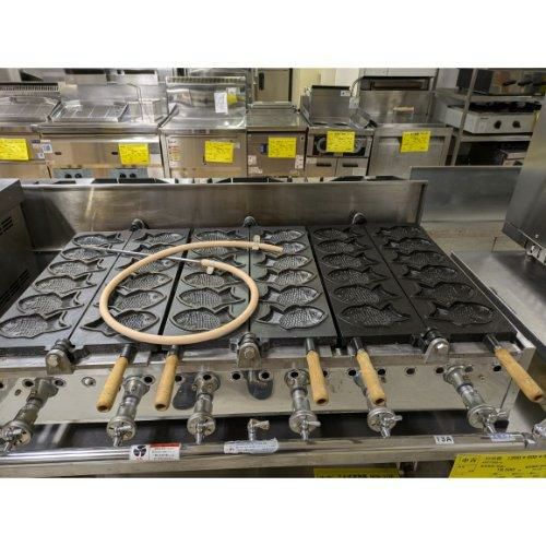 ☆中古品 焼き台 2連式 たい焼き器 たい焼き機 業務用 5匹×2連 10匹 LPガス（プロパンガス）焼き上げサイズ：135㎜ 動作確認済み☆ 東京たい焼き機 2連式 （レギュラーサイズ）｜たい焼き道具｜藤田道具