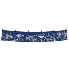 EBM 魚と波柄 のれん 小 YC-30(1050×280)