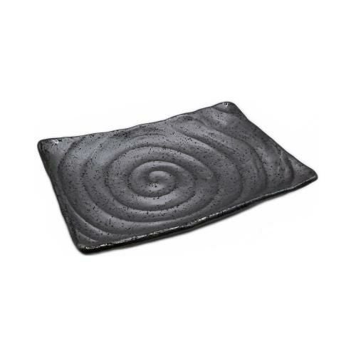 【飲食店定番】荒彫長角皿 黒結晶 16.8×12×3(cm)