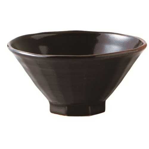 048-A501 柚子黒天目 八角4.8飯碗