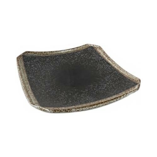 【飲食店定番】油滴湖水 なで角8寸皿 17.5×17.5×3.8(cm)