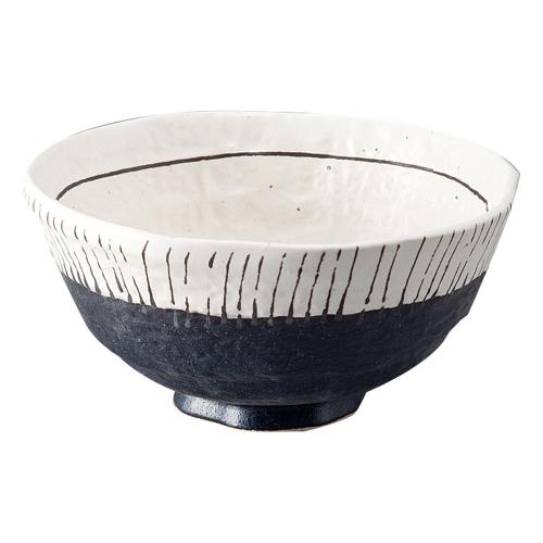 310-17 白黒ストライプ茶漬碗