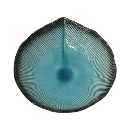 【飲食店定番】均窯スカイブルー 葉型8寸盛鉢 24.5×22×7.4(cm)