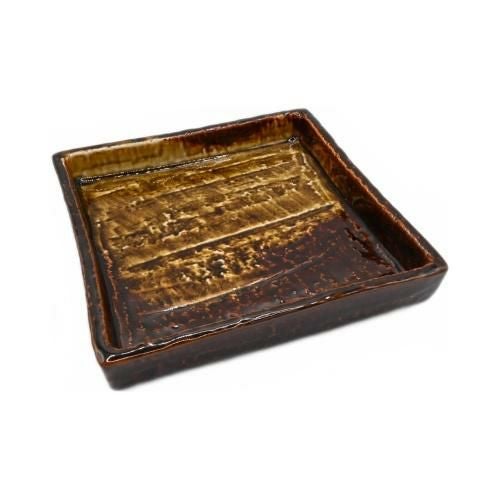 【飲食店定番】飴釉掛分け砂目 正角切立向付 15.8×15.8×2.5(cm)