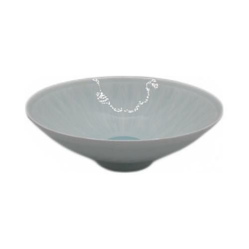 【飲食店定番】青白磁 菊割平鉢 強化磁器 φ14.8×φ14.8×4.8(cm)