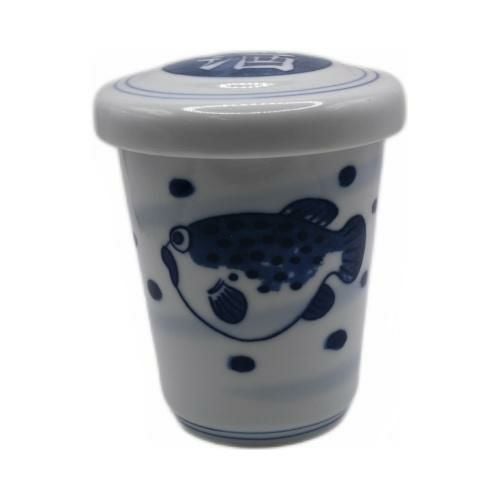 【飲食店定番】染付ふぐ絵 ひれ酒 6.5×6.5×8(cm)