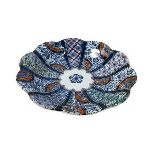 【飲食店定番】赤絵紺青花 菊型6.3深皿 φ21.5×φ21.5×4.1(cm)