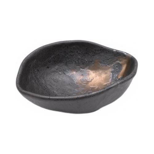 【飲食店定番】いぶし金彩飛ばし 変型たわみ小鉢 15×11.6×6.2(cm)