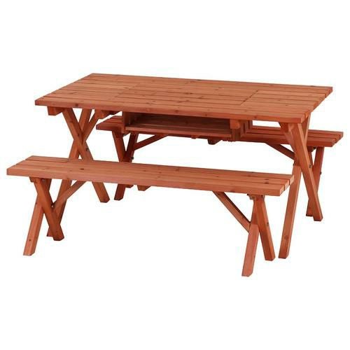 杉材 BBQテーブル＆ベンチセット (コンロスペース付) SD09-1032BR