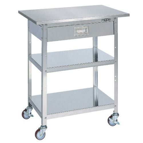 SUA-075BS ステンレス一人用作業台(移動式・キャビネット付) 幅750×奥行500×高さ860mm/
